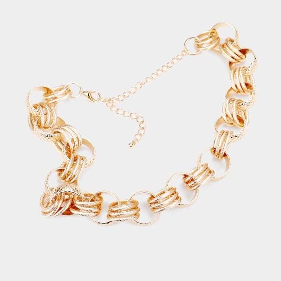 Textured Open Metal Circle Link Gold Tone Necklace Set - Picture 2 of 7